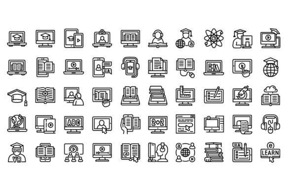 Download Elearning Icons Set, Outline Style - Icon Collection
